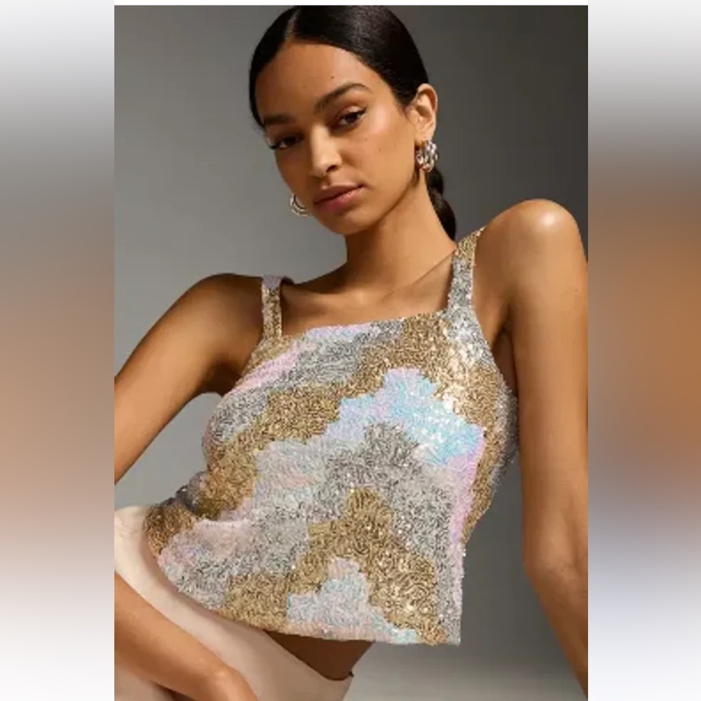 Anthropologie x Porridge Tahullah gold silver sequin tank festival party small